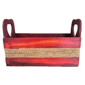 Planter Storage Wooden Box Heart Handles Rope Design